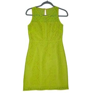 J.Crew Neon Yellow Floral Lace Sheath Dress Petite 2P Sleeveless Keyhole Back